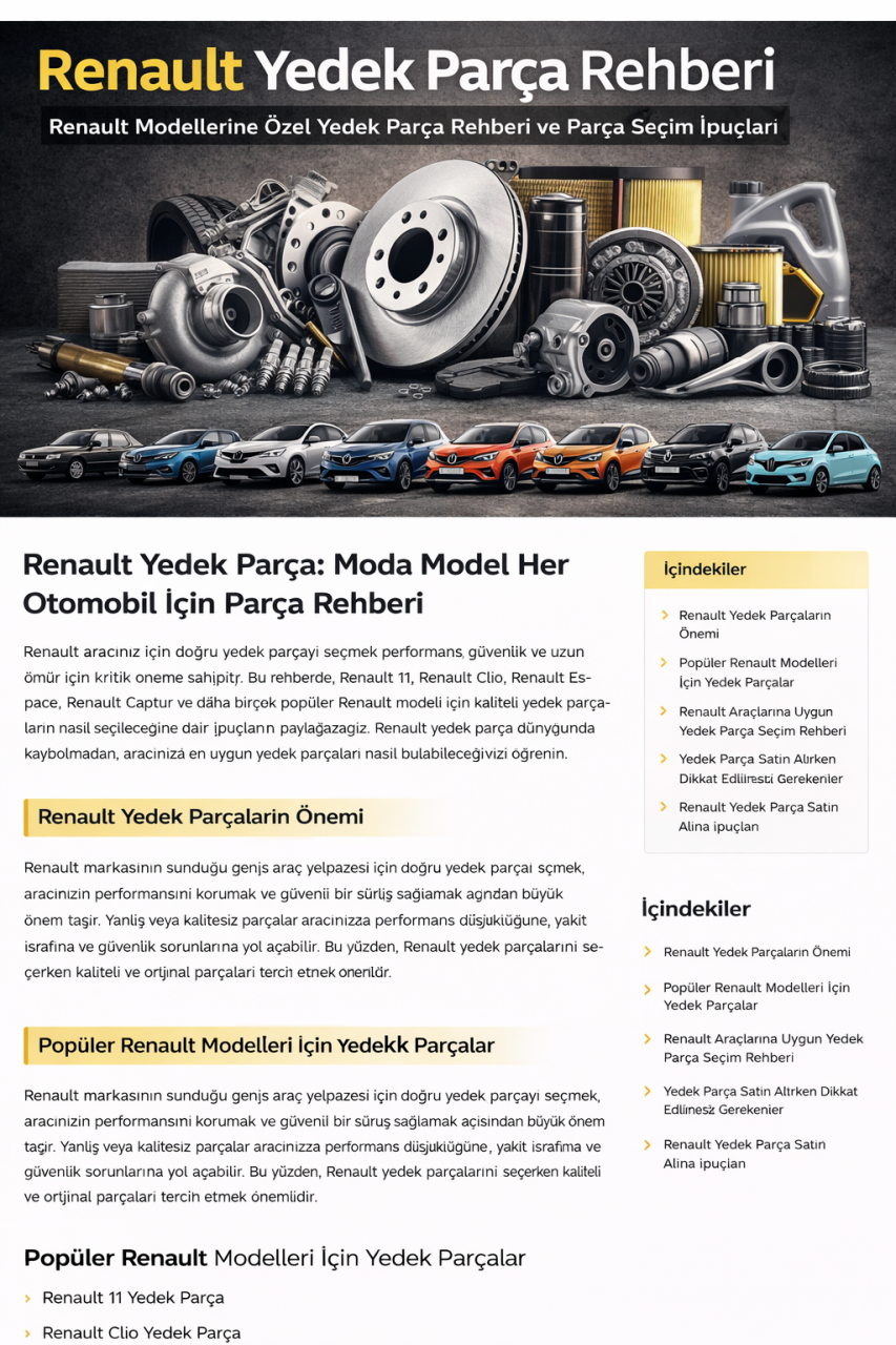 Renault Yedek Parça Rehberi (Tüm Modeller)