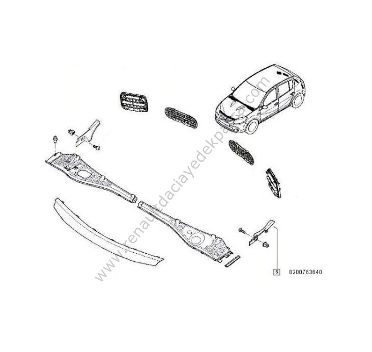 Dacia Sandero Ön Cam Izgara Parçası Sol ( Kulağı )