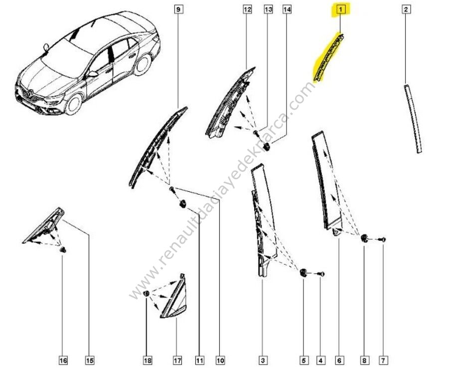 Renault Megane 4 Cam Çıtası Arka Sağ 822B49307R